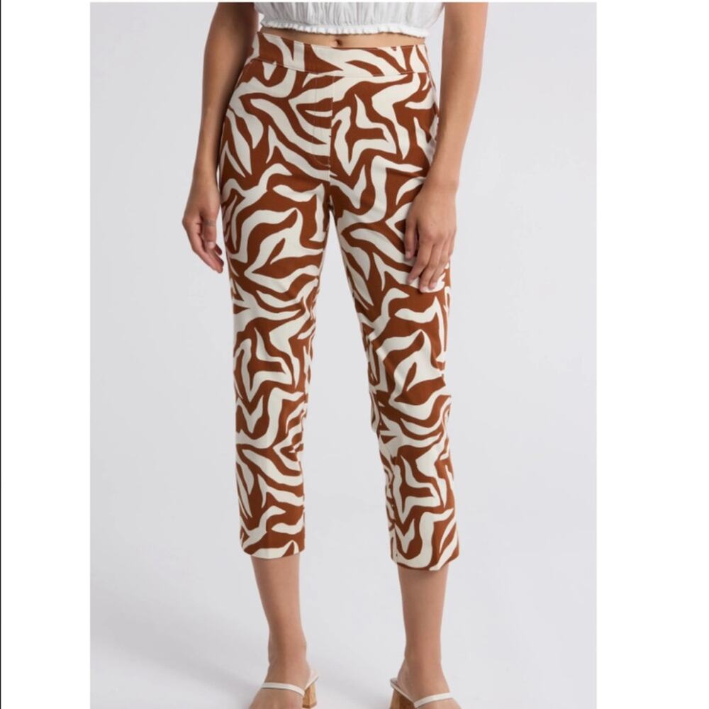 SPANX Womens L On The Go Print Ankle Slim Straight Leg Pants in Zebra Stripe NEW